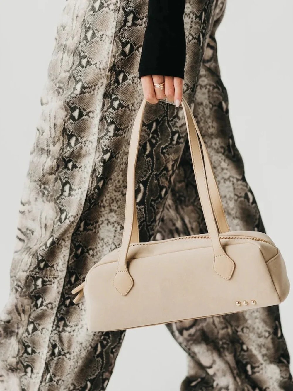 Pretty Simple Sally Vegan Suede Barrel Shoulder Bag High Quality Oat